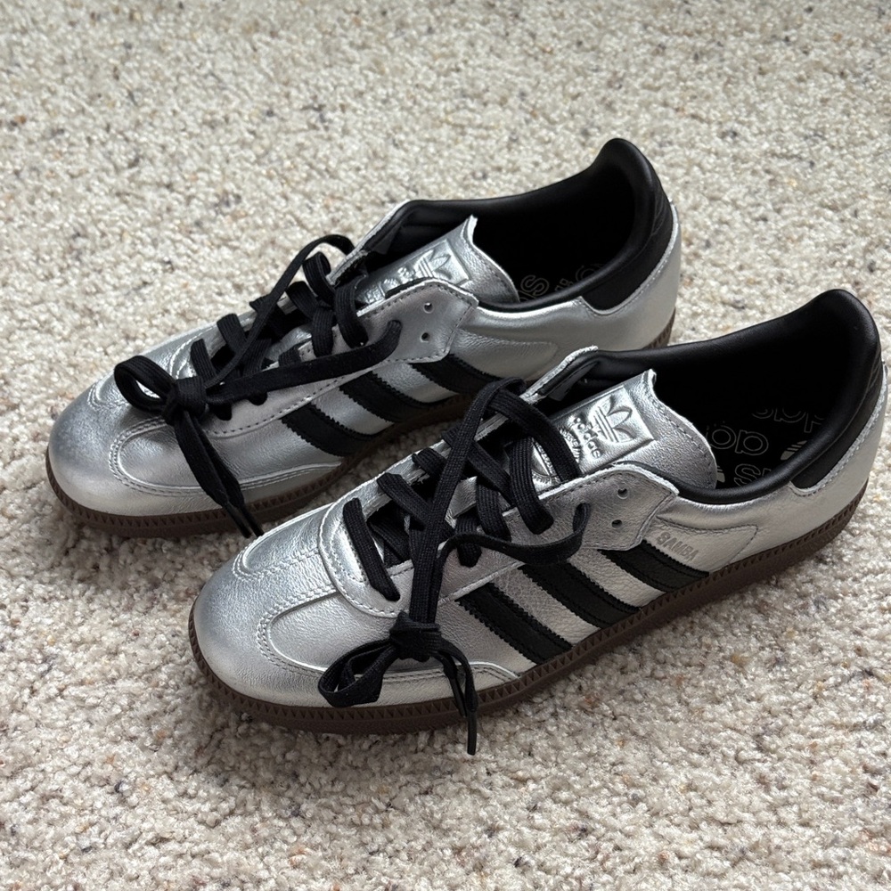 Brand new silver Adidas Sambas
